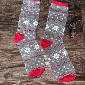 Cozy Gray and Red Christmas Socks